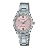 Reloj Casio Mujer Acero Ltp-v005d-4b2 Color De La Malla Plateado Color Del Bisel Plateado Color Del Fondo Rosa