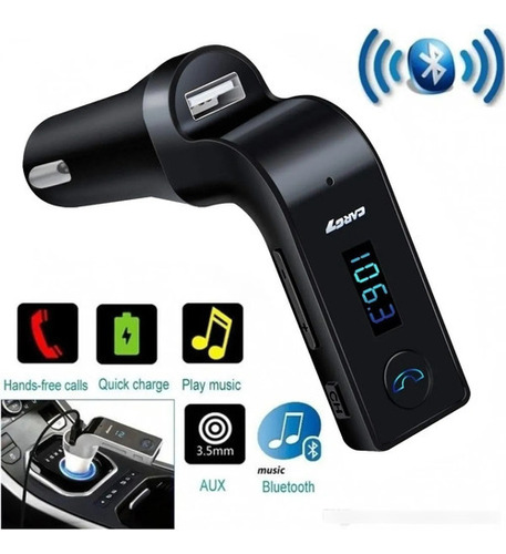 Bluetooth Transmisor Fm Auto Cargador Usb 3.5 Manos Libres Color Negro