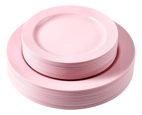 Tenyasen 60 Platos De Plastico Rosa, Platos Desechables Resi