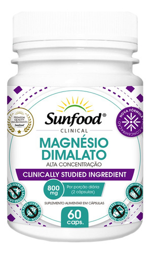 Magnésio Dimalato 800mg 60caps Sunfood Clinical