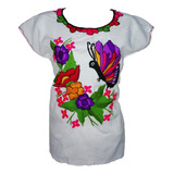 Hermosa Blusa Artesanal Bordado Mariposa Altos De Chiapas