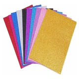Set 10 Pliegos De Goma Eva Glitter Escolares Variedad Color