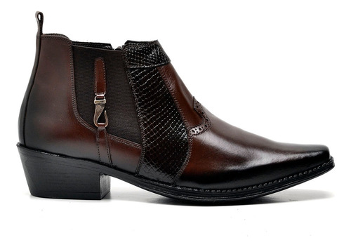 Bota Masculina Couro Legitimo Cano Curto Texana Bico Fino