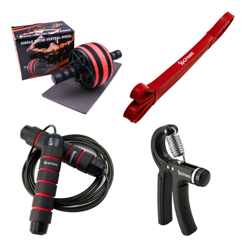 Kit Fitness Abs Roll Banda Elástica Push Up Hand Grip Cuerda