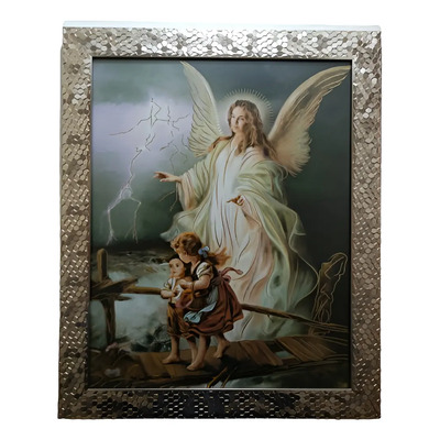 Angel De La Guarda En Marco Condesita 57 X 47 Cms Multicolores Plateado