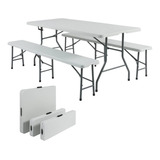 Combo Mesa Valija 180x76cm +2 Bancos Plegables Reforzado Rc 