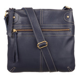 Madamix B0252 Bolsa Azul Feminina Transversal Média Couro Legítimo Tiracol Cor Azul-marinho