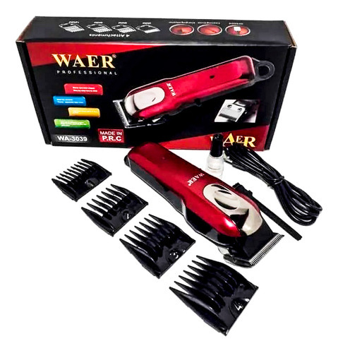 Maquina Peluqueria Cortadora De Pelo Waer Wa-3039 Recargable Color Rojo