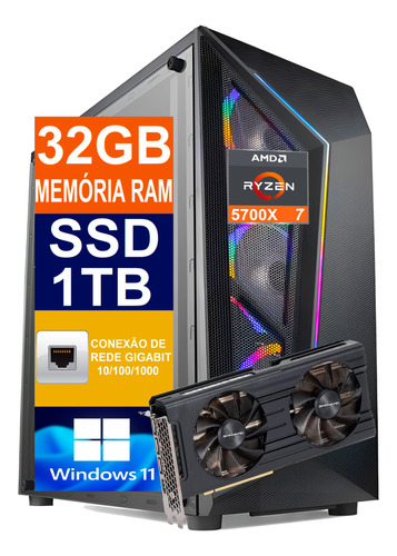 Pc Gamer Cpu Ryzen 7 5700x Ssd 1tb, 32gb Ddr4, Rtx 3060 12gb