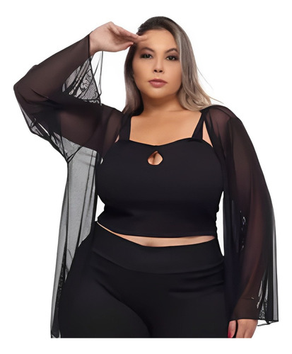 Kimono Em Tule Moda Plus Size