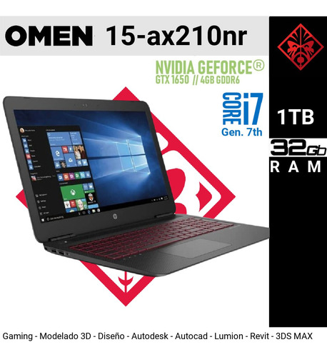 Hp Omen 15-ax250wm I7-7700hq 4gb Gtx 1050 Ti 32gb 1tb