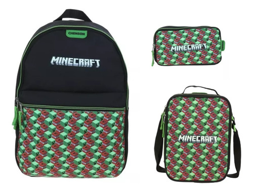 Kit De Mochila Lonchera Y Lapicera Minecraft Primaria Backpack Vs2136