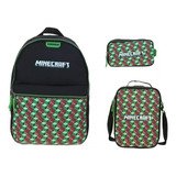 Kit De Mochila Lonchera Y Lapicera Minecraft Primaria Backpack Vs2136