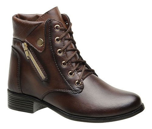 Bota Coturno Feminino Cano Curto  Cadarço Zipper 