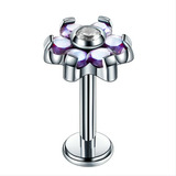 Labret 16g Piercing De Titanio Con Flor Zirconias Moradas