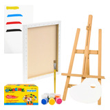 Kit Cavalete 75cm + 2 Telas 18x24 + Pincel + Guache + Paleta