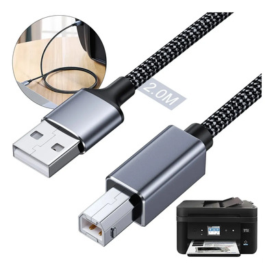 Kewezhu Cable 2M Impresora Extension Universal Nylon USB 2.0 Tipo A a Tipo B para Hp\u002Fepson, EscAner, Disco Duro, Fotografia Digital | MercadoLibre