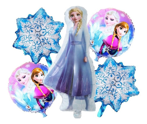 Pack 5 Globos Metalizado Frozen Elsa 84x55 Para Aire O Helio