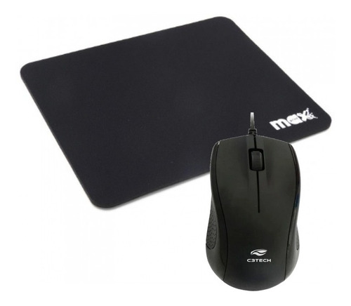 Mouse Usb Cabo Longo Preto Escritorio + Mousepad Maxprint 