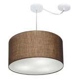 Lustre Pendente Cilíndrico Com Desvio De Centro Md-4167 Cúpula Em Tecido 60x30cm Café - Bivolt