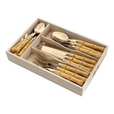 Faqueiro 24 Pcs Bambu Aço Inox Dourado Bon Gourmet