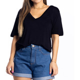 Camiseta Feminina Manga Curta De Malha De Viscose Gola V