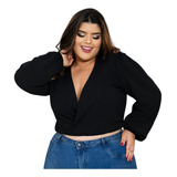 Blusa Plus Size  Social Festa  Transpassada Elegante - Nany 