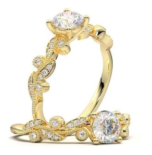 Anel De Ouro 18k Noivado Feminino Floral Solitario Diamante
