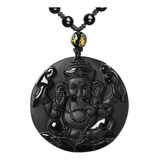 Obsidiana Natural Ganesha Collar Unisex Elefante Hindú Dios 