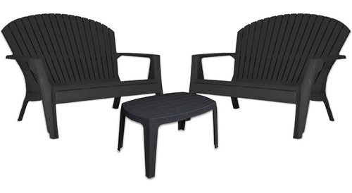 Set 2 Sillas Sillon Doble  Y 1 Mesa Ratona Negro Mascardi