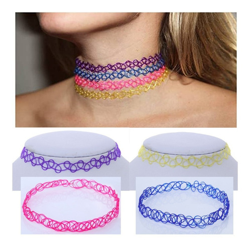 Set De 4 Gargantillas Choker Tipo Tattoo  Elastizada Colores