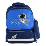 Mochila De Costa Infantil Com Estojo Volta As Aulas 2024 Cor Azul Desenho Do Tecido Astronauta Com Estojo