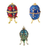 Caja De Joyería De 3 Piezas De Cristal Vintage Faberge