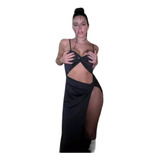 Vestido Largo De Fiesta Con Nudo Tajo Lycra Tendencia  