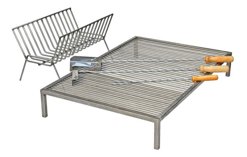 Parrilla Acero Inoxidable 304 Set Parrillero 80x50cm Sor