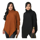 Kit 2 Poncho Feminino Blusa De Frio Inverno Trico Colete