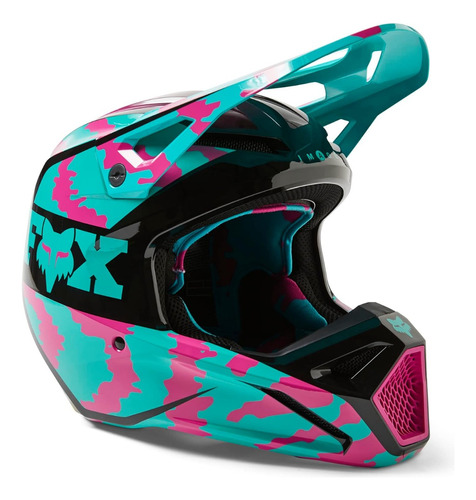 Casco Moto Fox Racing V1 Nuklr Celeste Rosa Enduro Motocross