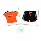 Conjunto Menina Kyly Blusa Algodão Shorts Moletom Laranja