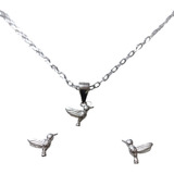 Conjunto Collar Aros Colibri Mujer Plata 925 + Caja Regalo