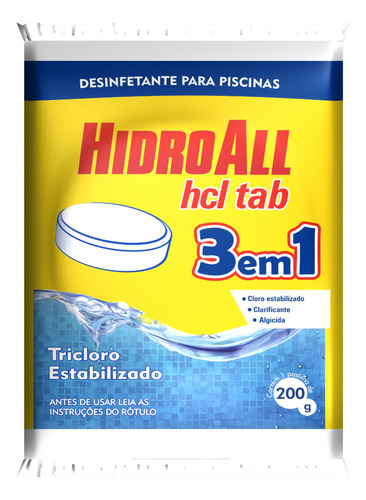 Kit 10un Cloro Pastilha Hcl Multiplação 3 Em 1 Hidroall 200g