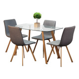 Juego Comedor Mesa Nordica 1,40 Haya + 4 Sillas Tapizadas