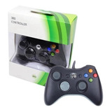 Kit 2 Controle Com Fio Xbox 360 E Pc Slim Joystick Cor Preto