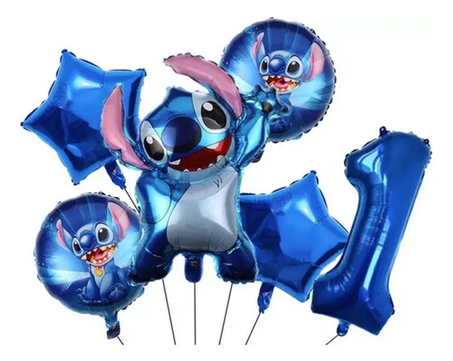 Set De 6 Globos Decoracion Stich Con Numero Fiesta Pastel
