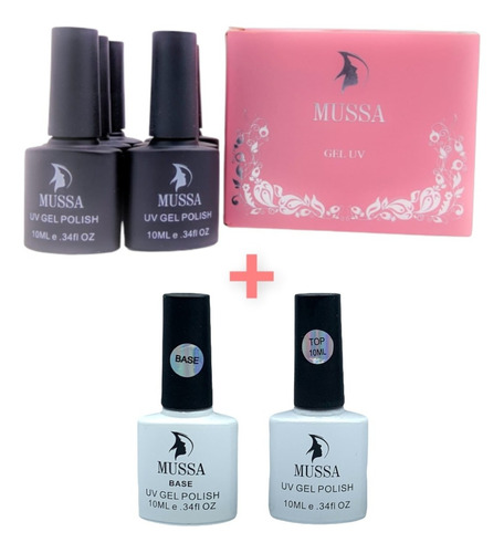 Combo Gama De Gel Uv Marca Mussa+base Y Top 10 Ml Para Uñas