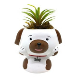 Vasinho Cachorro Bebe Dog De Ceramica Para Suculenta E Flor Cor Branco Com Marrom