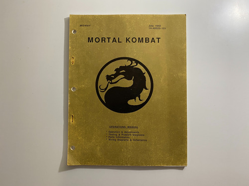 Manual Mortal Kombat Arcade Fliperama Original Americano! 