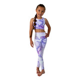 Set De Yoga Top Y Leggins Deportivos Para Niña Marmol Morado