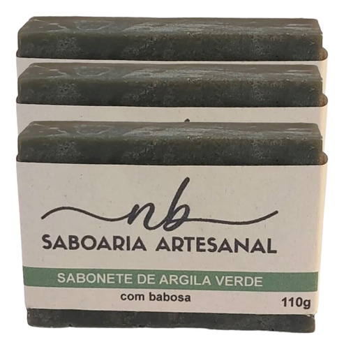 3 Sabonetes Argila Verde 110g Artesanal Antisséptico Vegano