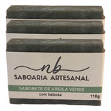 3 Sabonetes Argila Verde 110g Artesanal Antisséptico Vegano