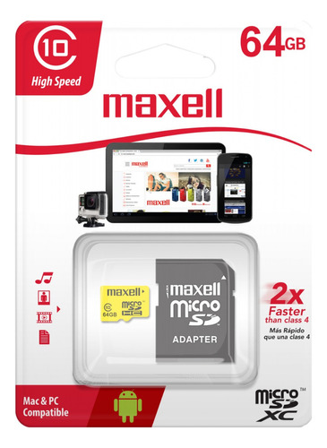 Tarjeta De Memoria Micro Sd 64gb Maxell Clase 10 90mb/s